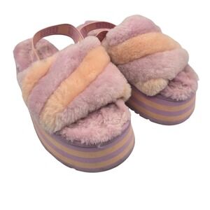 UGG Disco Stripe Slide Pink Rose Orange Platform Sandals 1120875 Womens 9